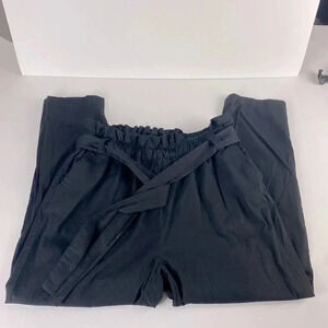 Black paper bag waist pleated black lightweight tie waist pants size extra large